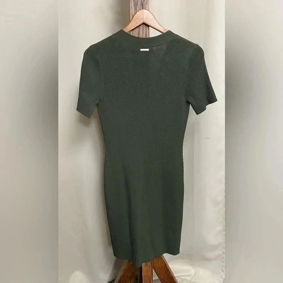 Michael Kors Knit Ribbed Short Sleeve Lace-up‎ Bodycon GREEN Mini Dress Med NWT - Picture 6 of 8